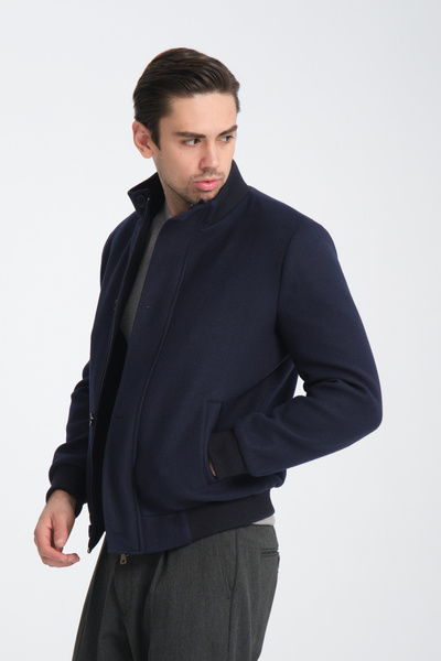 Frappoli Men's Thick Short Stamp Coat with Zipper-Button Skirt Rib-Elastic