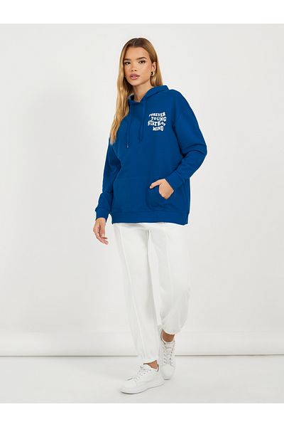 Styli Regular Fit Longline Slogan Print Hoodie
