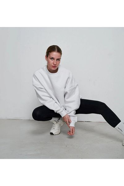 The Champ Clothing Λευκό Unisex Oversize Fleece Φούτερ - Crew Neck