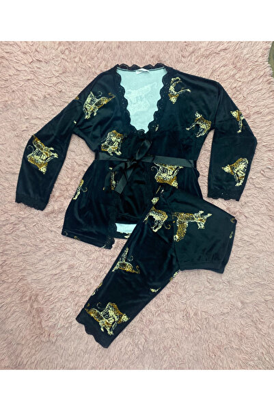 ELİS Sabahlıklı  Kadife Pijama Takımı