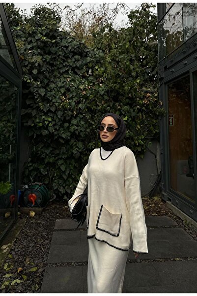 ensade Shepherd's Stitched Knitwear Skirt Set with Bag Pocket Detail