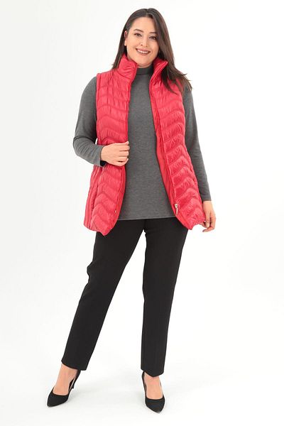 Metpoint Trend42Plus Plus Size Wave Pattern Quilted Red Vest