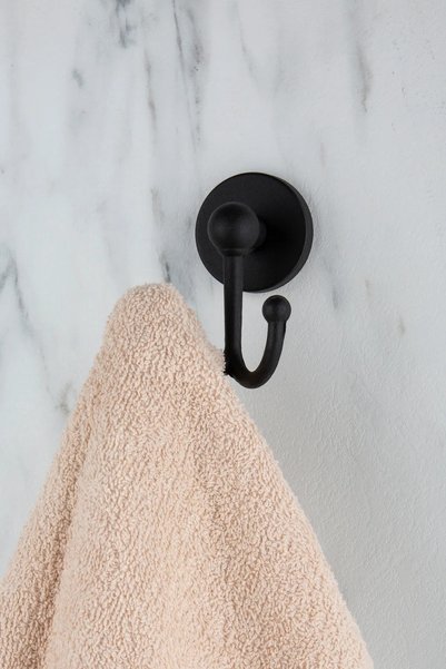 Aktel Banyo Black Set of 5 - Long Towel Holder, Toothbrush Holder, Fork Hanger, Soap Dish and Toilet Roll Holder Wc