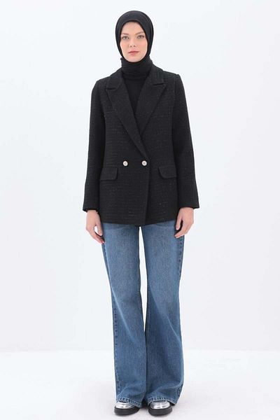 ALLDAY Μαύρο-Ασημί Tweed Fabric Blazer Jacket