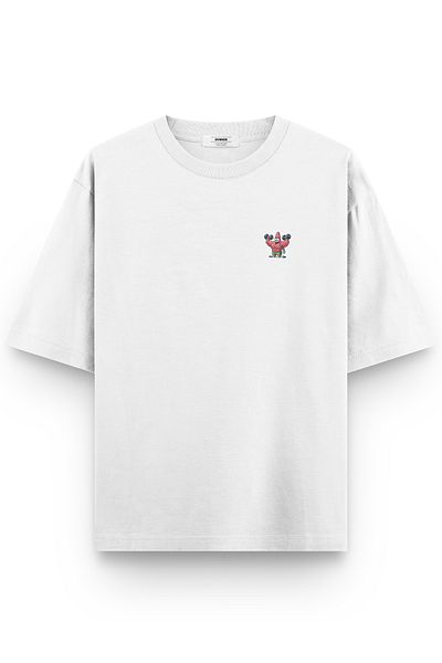 Overoz Patrick Printed White Oversize Unisex T-Shirt - Fitness 1279