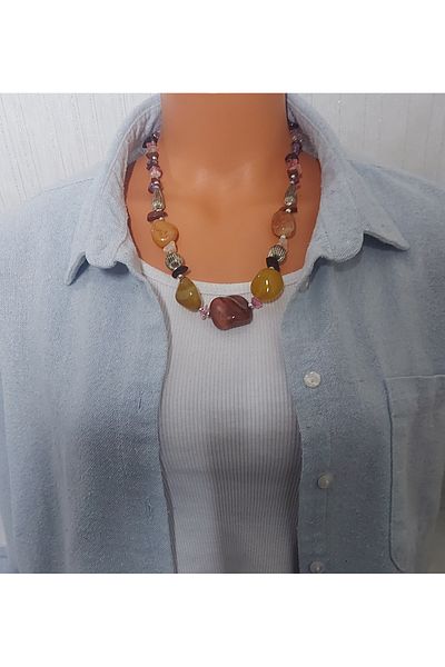Virgo Handmade Vintage Necklace with Agate Stone, Metal Apparatus