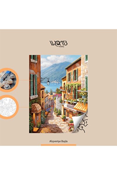 wombhobby Denize Çıkan Sokaklar Sayılarla Boyama Seti 40x50 Cm Çerçeveli (Kas...