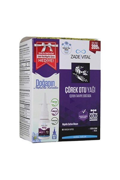 Zade Vital Çörek Otu Yağı 60 Kapsül Nigefix Sprey 10 ml Hediye
