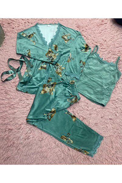 ELİS Sabahlıklı  Kadife Pijama Takımı