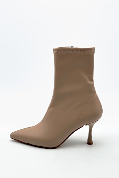 Shoebutik Wanna Beige Women's Heeled Boots