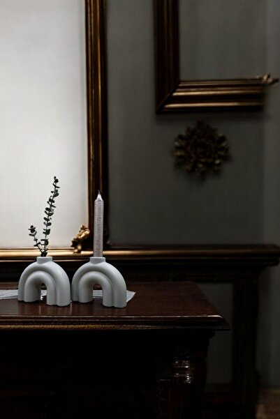 Decorative Candle Holder Set Candlestick Handmade Light Gray Color Model 43