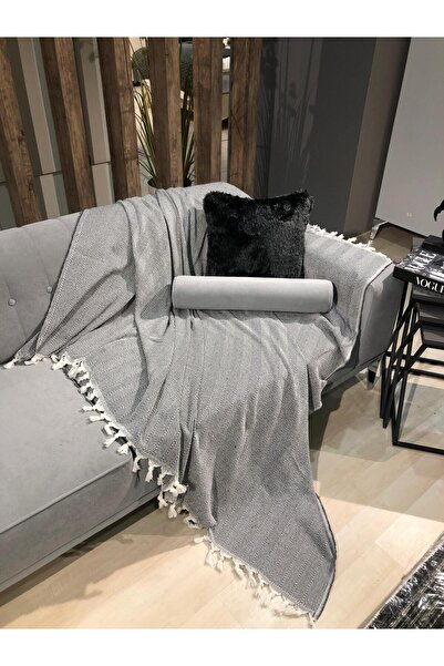 LUWİNO HOME Herringbone Pattern Hand Tied Sofa Cover Anthracite 180*200 cm
