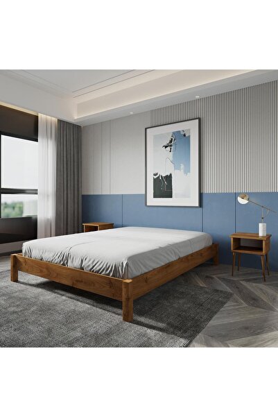 renazzo mobilya LOFT MASİF ÇAM AHŞAP KARYOLA CEVİZ RENK (180X200)