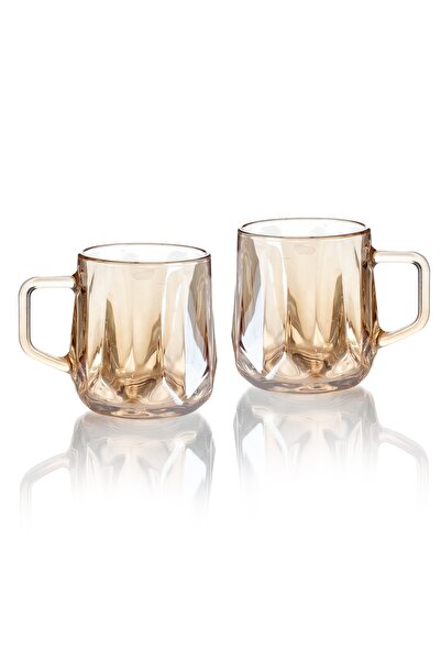 Dania طقم من 2 كوب زجاج شفاف بلون العسل على شكل مضلع