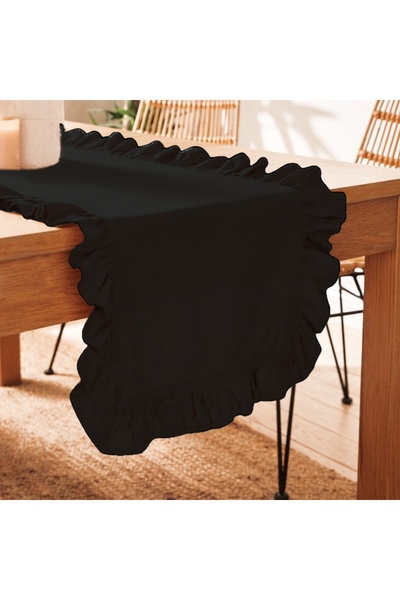 Belomia Home Collection Siyah Fırfırlı Runner, Kadife Dokulu 40x110, dertsiz ...