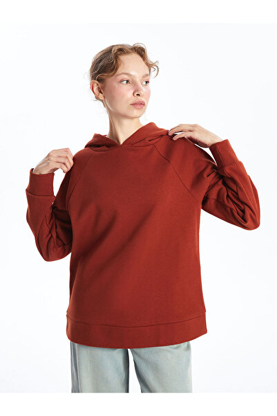 LC Waikiki Γυναικείο χοντρό φούτερ με κουκούλα μπορντό Oversize