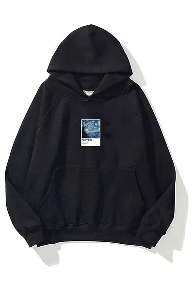 The Champ Clothing Унисекс суитшърт с качулка и полар, щампа „Звездна нощ“, черен, голям размер