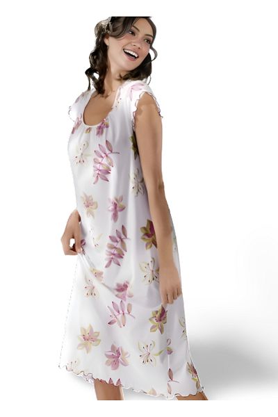 Gunay Konfeksiyon Soufflé - Baby Overlocked - Cherry Blossom Printed - U Collar - Short Sleeve Nightgown - 09 349