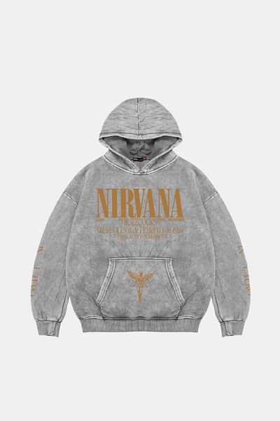 Sekizbiraltı Nirvana Back Printed Unisex Oversize Washable White Hoodie