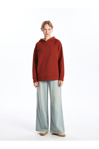 LC Waikiki Γυναικείο χοντρό φούτερ με κουκούλα μπορντό Oversize