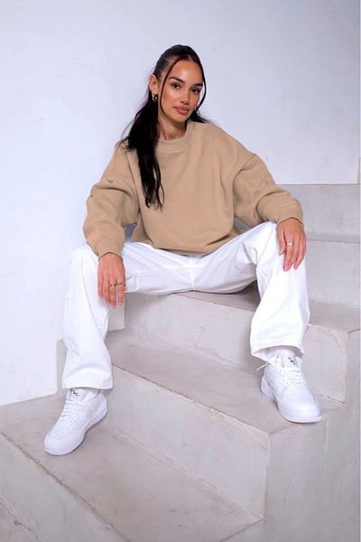 The Champ Clothing Μπεζ Unisex Oversize Φούτερ - Crew Neck, Fleece Design