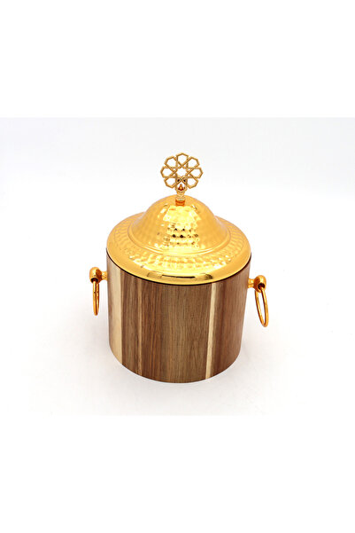 Dania صندوق تخزين خشبي مع غطاء ذهبي 13 سم