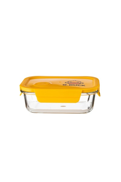 Dania علبة طعام زجاجية بغطاء بلاستيكي لون أصفر مع كيس حمل 640 مل