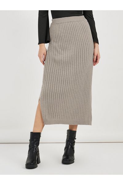 Styli Ribbed Knit Midi Skirt with Side Slit