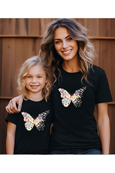 ASELİNDA Tricou cu imprimeu fluture pentru mama si fiica - Adauga 2 bucati in...