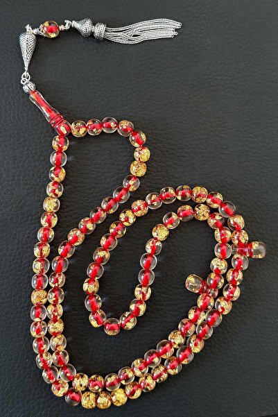 TESBİHKENTİ Mărgele de rugăciune de chihlimbar cu particule de aur roșii de 9...