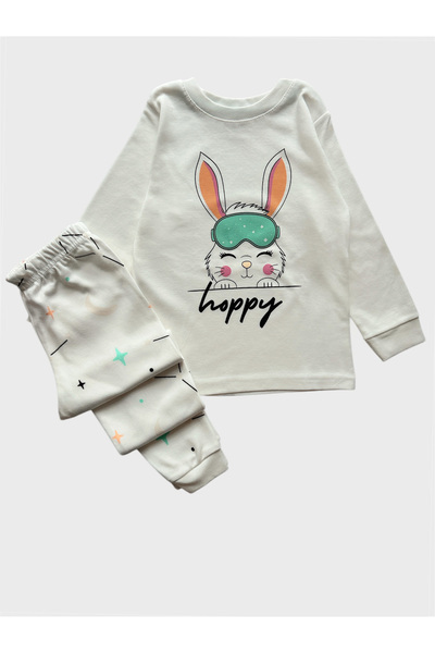 elmas kids طقم بيجامة بناتي 100% قطن أبيض على شكل نجمة هلالية وأكمام طويلة