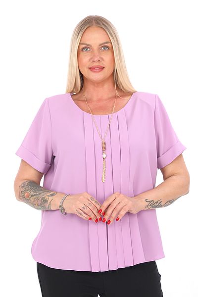 KİFAYET 22376 Necklace Pleated Front Short Sleeve Jesika Blouse (R) (D104)