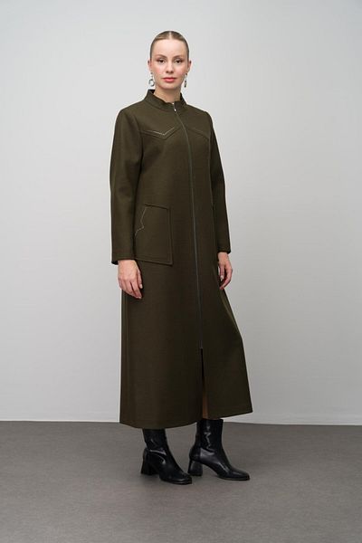 Olcay Große Wollmischung mit Steindetails, lange Mütze KHAKI 6634