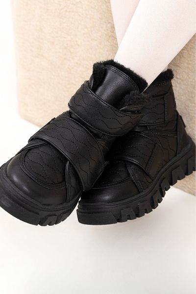 kids A more Annabel Embroidery Detailed Girl's Boots with Plush Fur Inside and Double Crisp Black