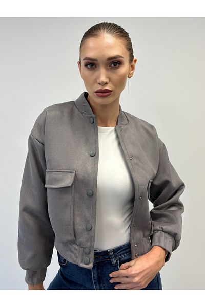 ossons Wide Pocket Snap Button Bomber Jacket