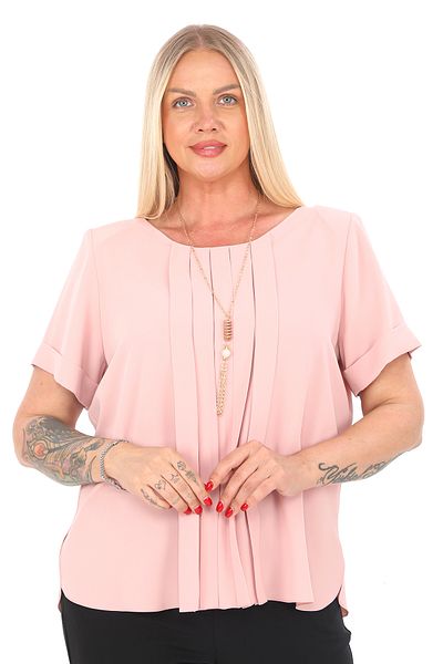 KİFAYET 22376 Necklace Pleated Front Short Sleeve Jesika Blouse (R) (D104)