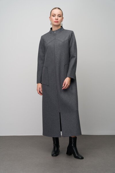 Olcay Stone Detailed Large Size Wool Blended Long Cap Anthracite 6634