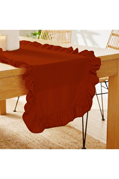 Belomia Home Collection Kiremit Rengi Fırfırlı Runner, Kadife Dokulu 40x110, ...