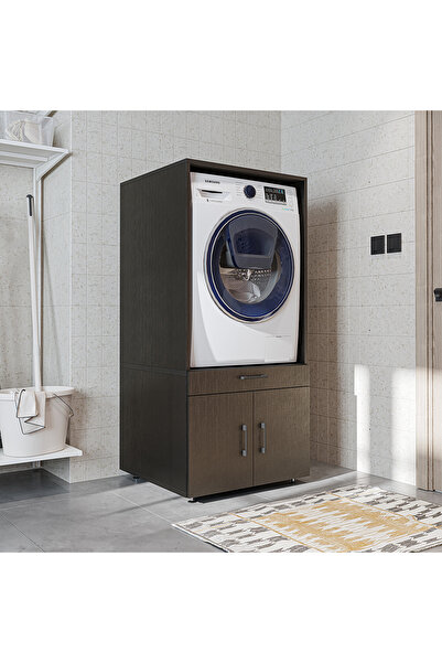 ROOMART Tek Çekmeceli ve Kapaklı  Çamaşır ve Kurutma Makinesi Dolabı, Banyo D...