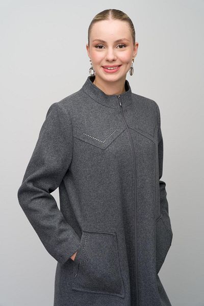 Olcay Capac lung din amestec de lână de mărime mare cu detaliu în piatră ANTRACIT 6634
