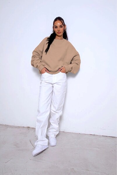 The Champ Clothing Beige Unisex Oversize Sweatshirt - Crew Neck, Fleece Design