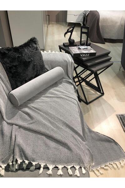 LUWİNO HOME Herringbone Pattern Hand Tied Sofa Cover Anthracite 180*200 cm