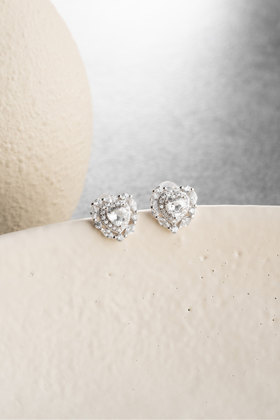 Silvano Jewelry 925 Ayar Gümüş Baget Detay Kalp Küpe