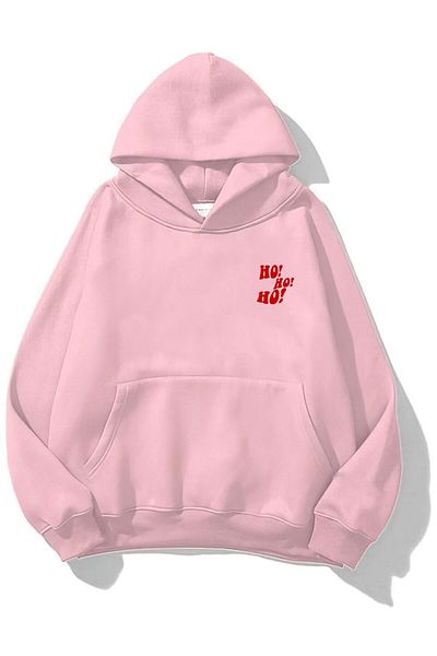 The Champ Clothing Χριστουγεννιάτικο ροζ Unisex φούτερ - Hooded, Fleece Ho! Ho! Ho! Τυπωμένο κείμενο