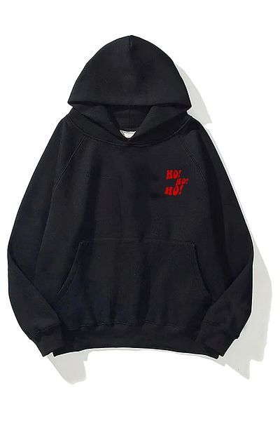 The Champ Clothing Коледен щампован черен унисекс суичър от полар - с качулка
