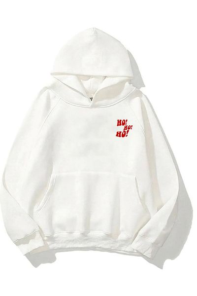 The Champ Clothing Λευκό φούτερ Unisex με κουκούλα Fleece - Εκτυπωμένο χριστουγεννιάτικο κείμενο