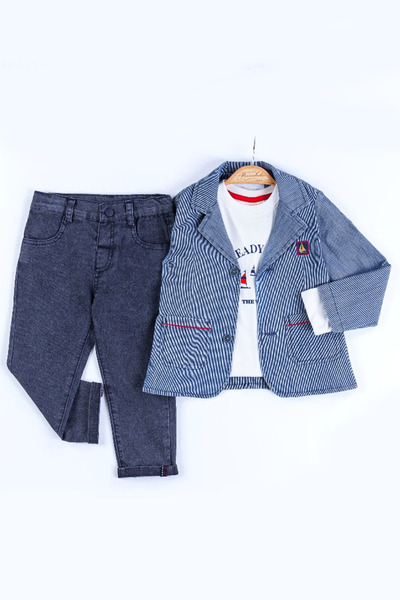 Bombili Erkek Bebek Ceketli 3'lü Takım