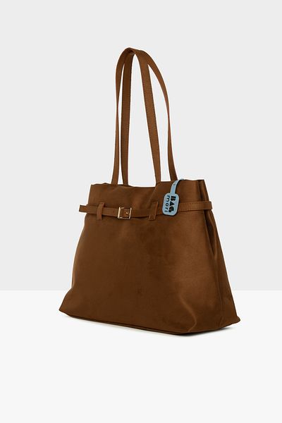Bagmori Tan Women's Side Belt Detailed Suede Large Tote Bag m 000008557
