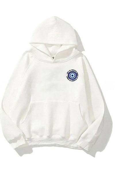 The Champ Clothing Λευκό φούτερ Unisex - με κουκούλα, Fleece Evil Eye Bead Printed