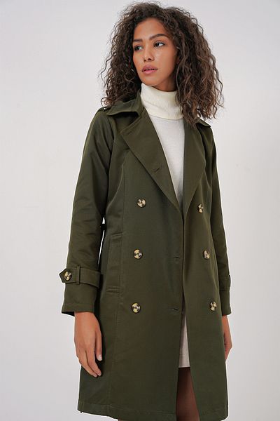 Bigdart 5935 Double Breasted Neckline Trench Coat - Khaki